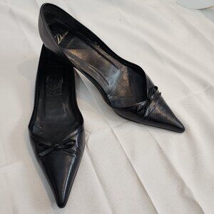 Delman | Black Pointed Toe Leather Flats